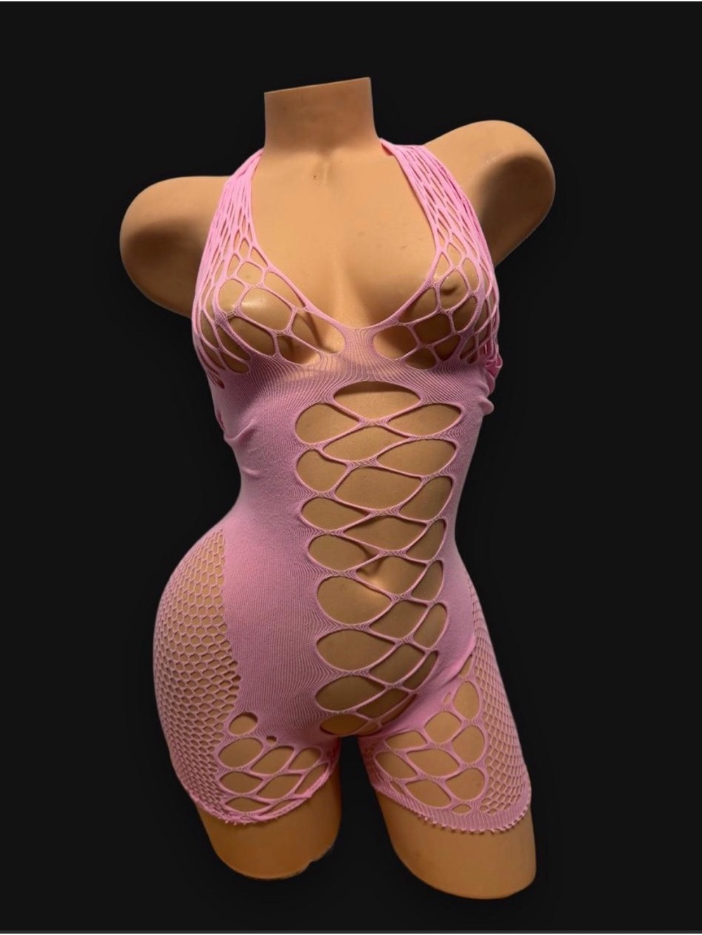 Seamless Pink Fishnet Cutout Bodysuit one size